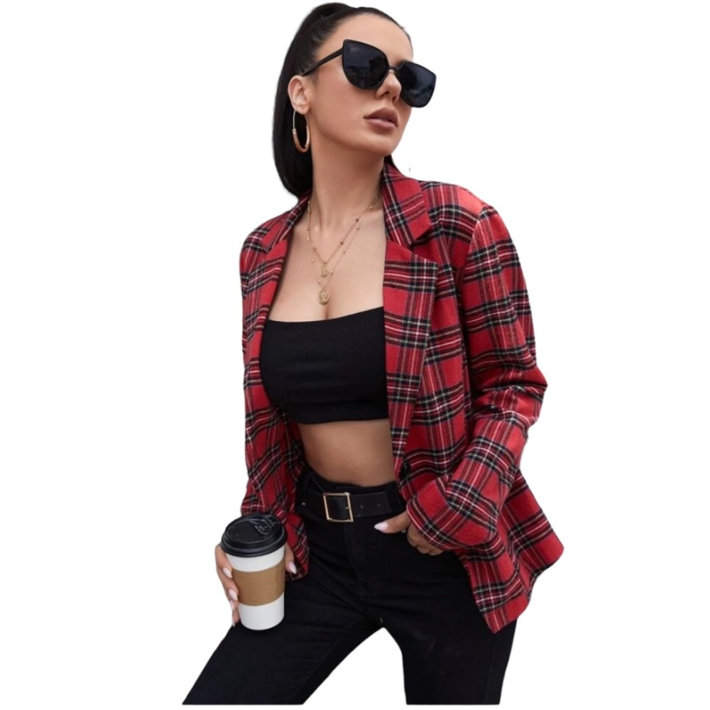 Shein Women's Size Small Tartan Red Plaid Blazer